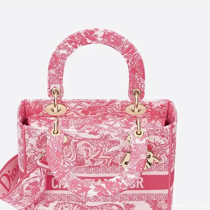 Cheap Medium Bag Lady de Toile Canvas Rose D-lite Jouy Motif 0328 Hot Sale